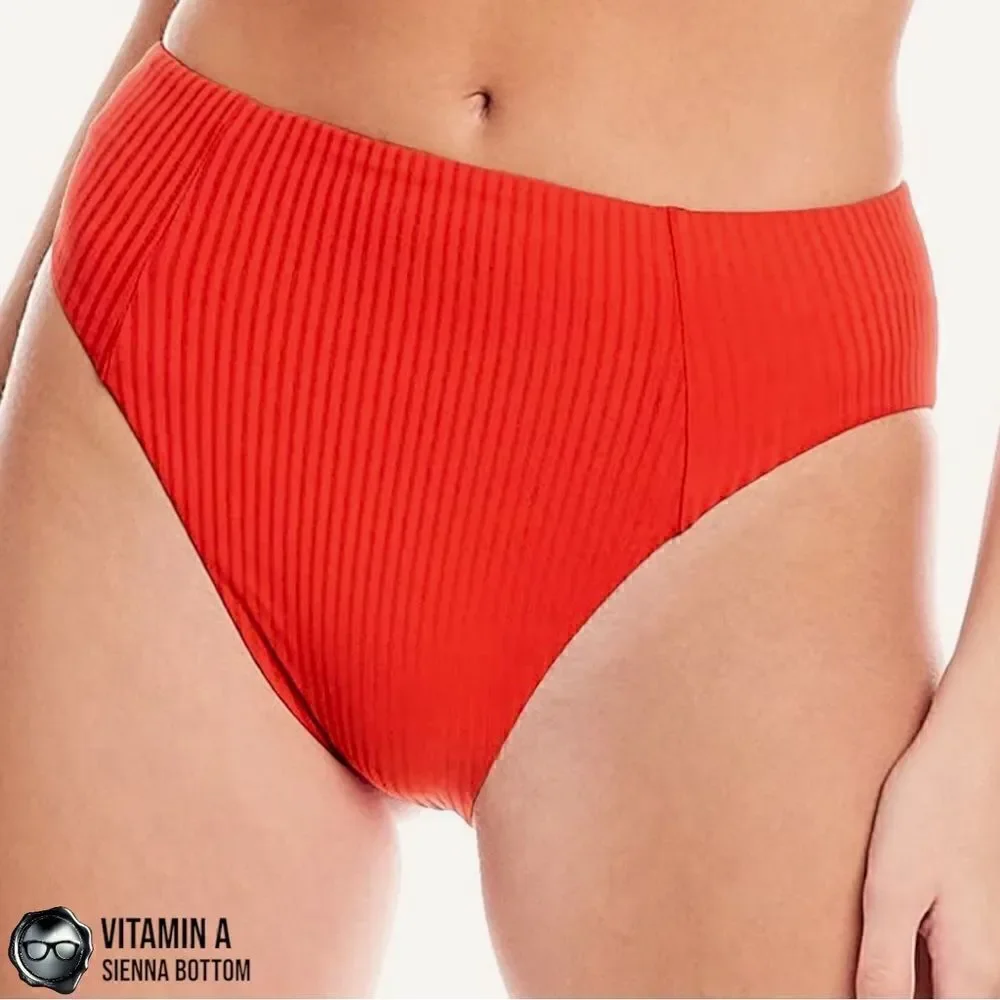 VITAMIN A SWIM SIENNA HIGH WAIST BIKINI BOTTOM IN MARISOL RED PLUS SIZE 2XL NEW